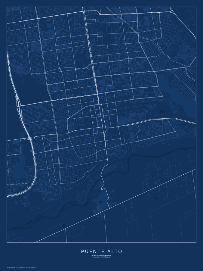 Puente Alto map poster, blueprint style