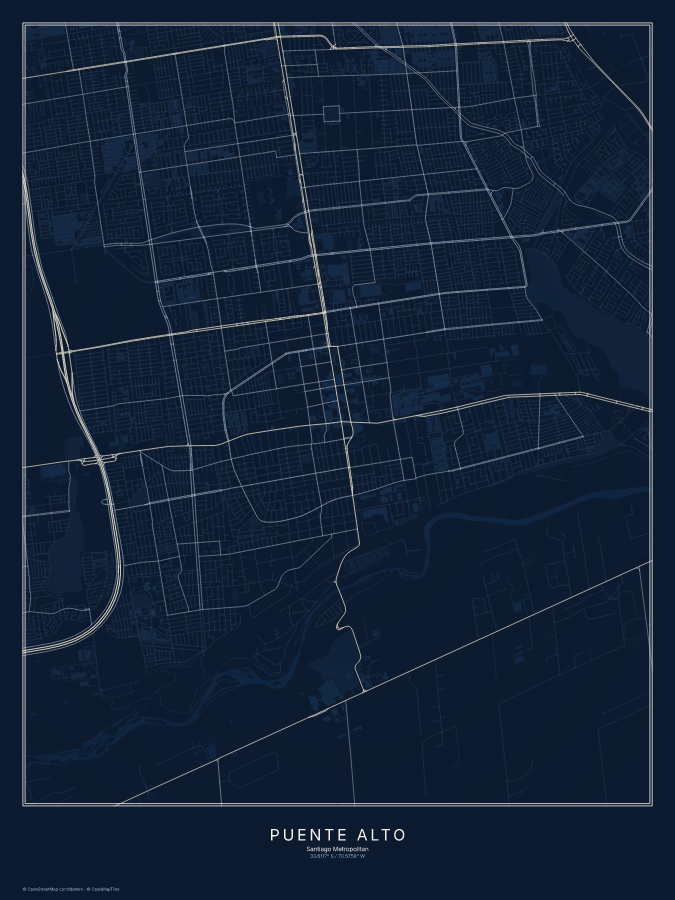 Puente Alto map poster, midnight style