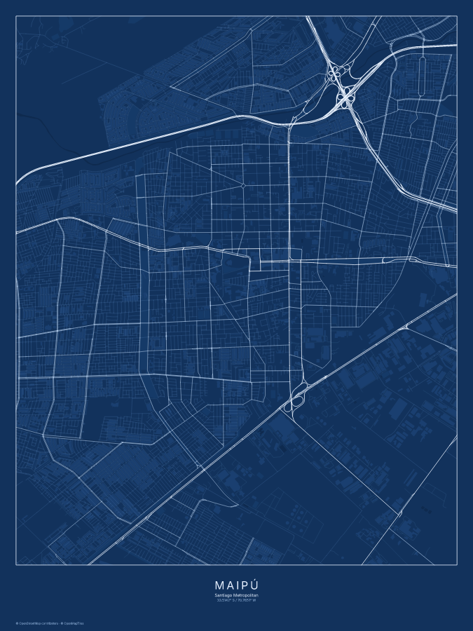 Maipú map poster, blueprint style