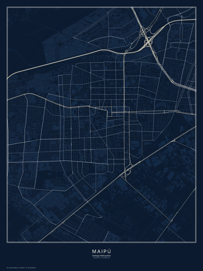 Maipú map poster, midnight style