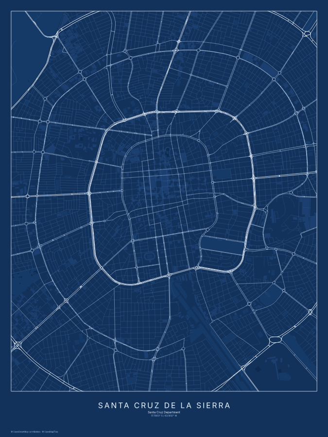 Santa Cruz de la Sierra map poster, blueprint style