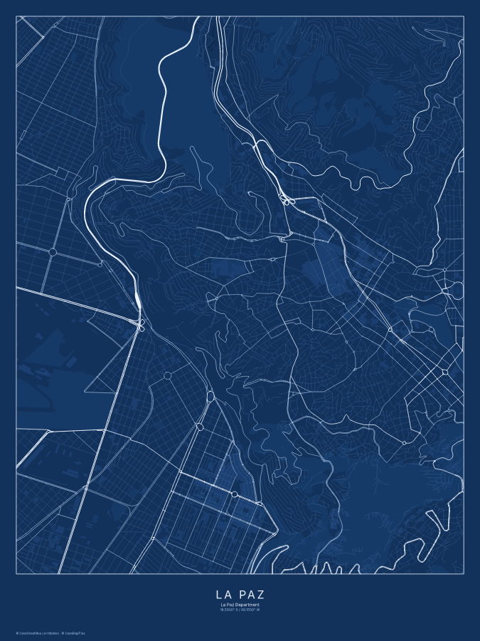 La Paz map poster, blueprint style