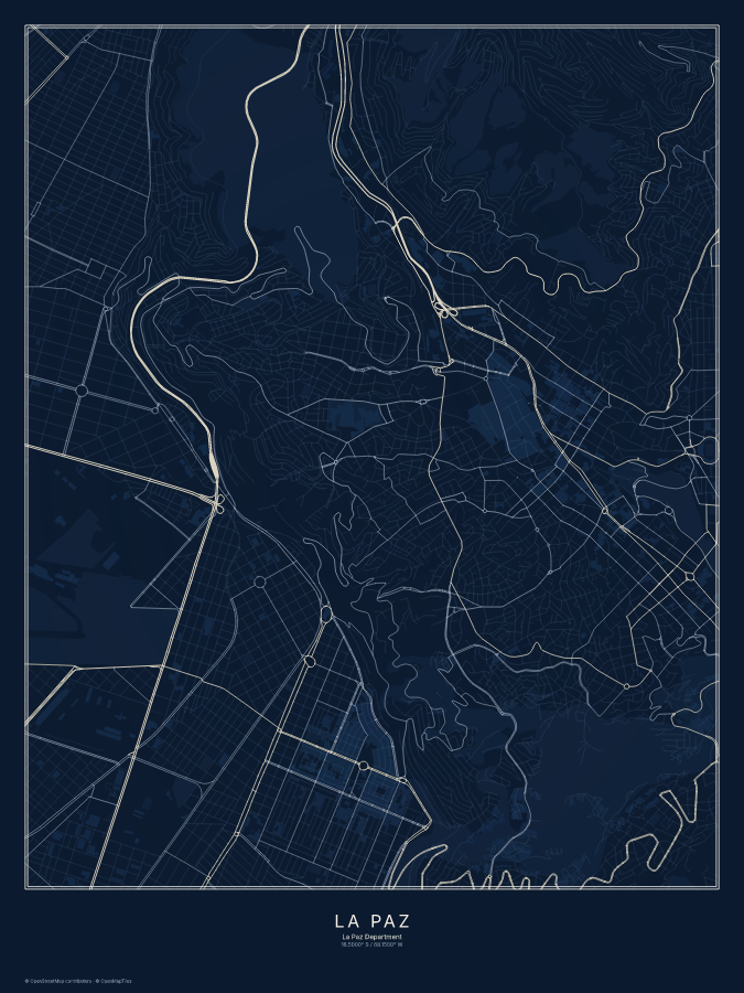 La Paz map poster, midnight style