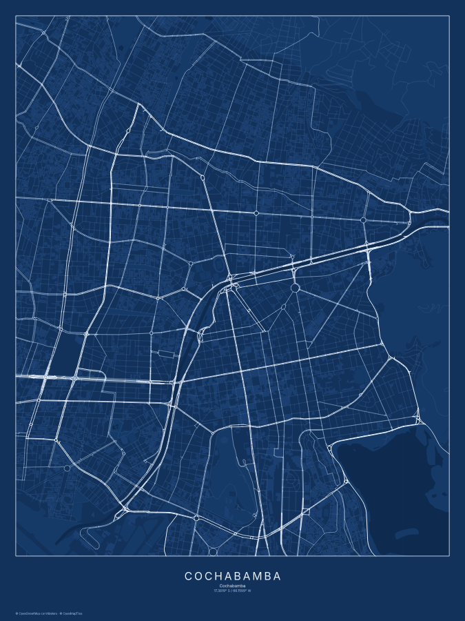 Cochabamba map poster, blueprint style