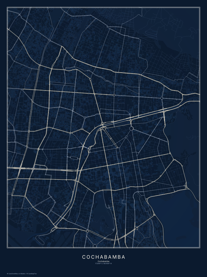Cochabamba map poster, midnight style