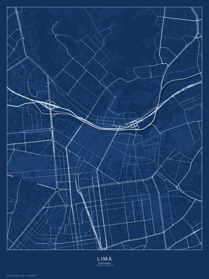 Lima map poster, blueprint style