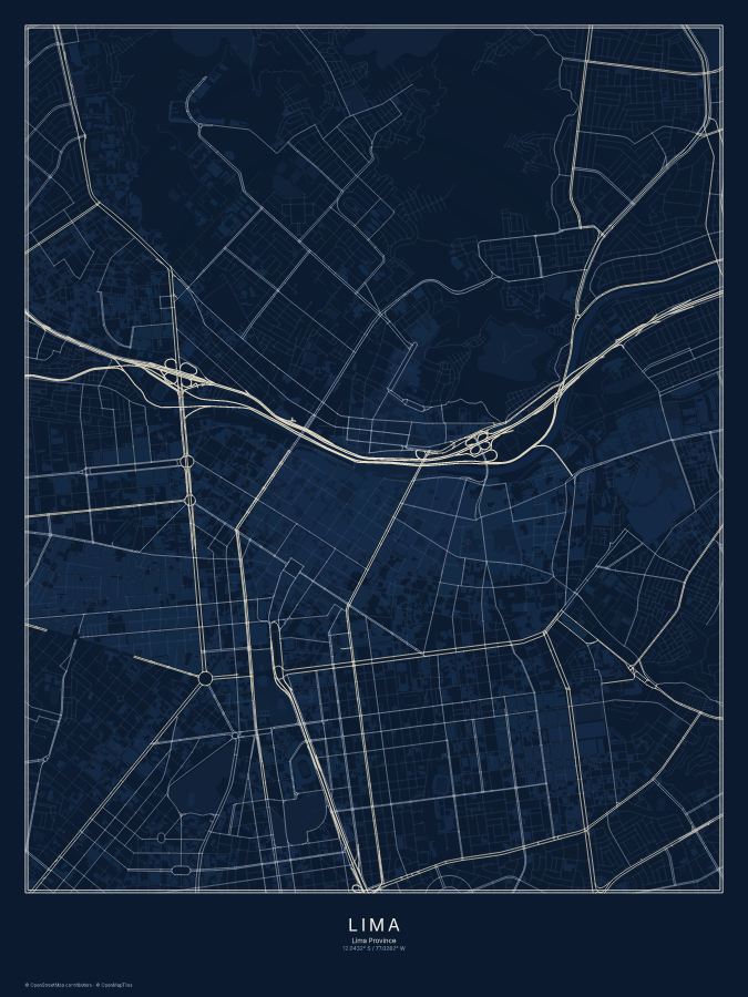 Lima map poster, midnight style