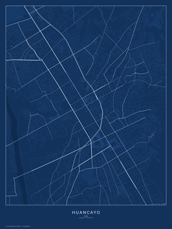 Huancayo map poster, blueprint style