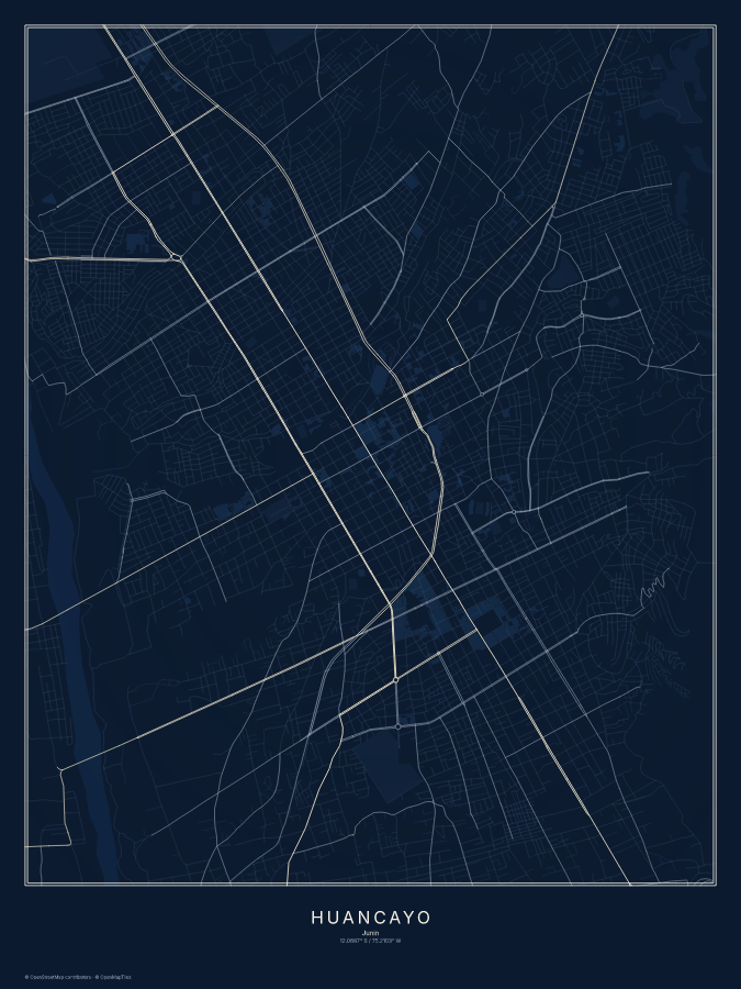 Huancayo map poster, midnight style