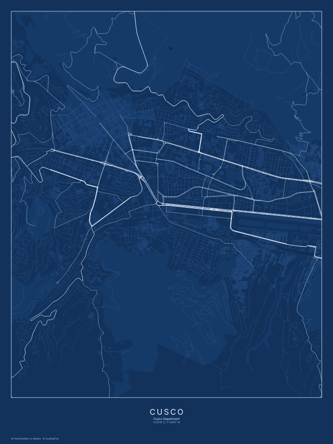 Cusco map poster, blueprint style