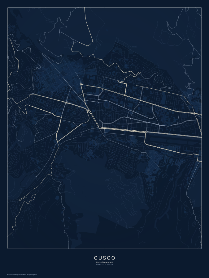 Cusco map poster, midnight style