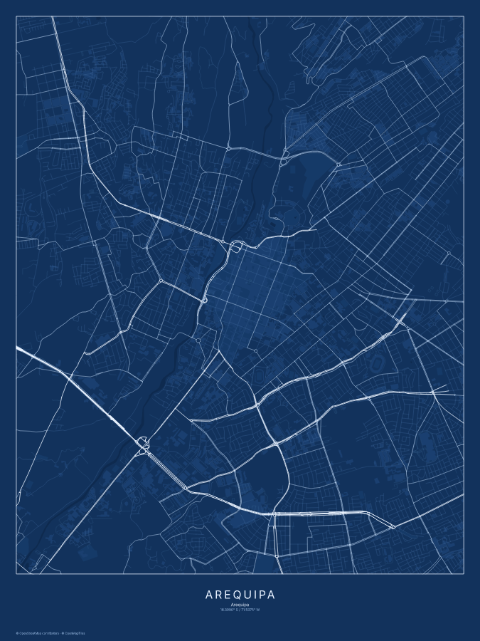 Arequipa map poster, blueprint style