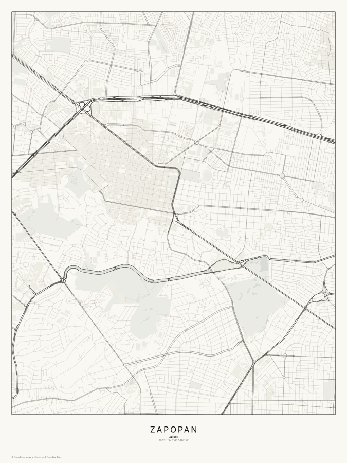 Zapopan map poster, classic style