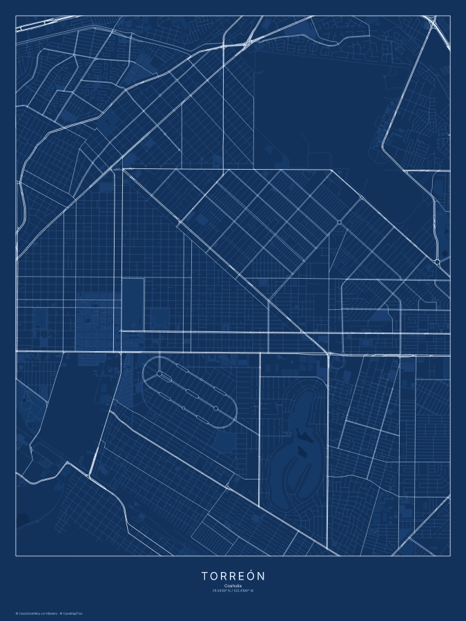 Torreón map poster, blueprint style
