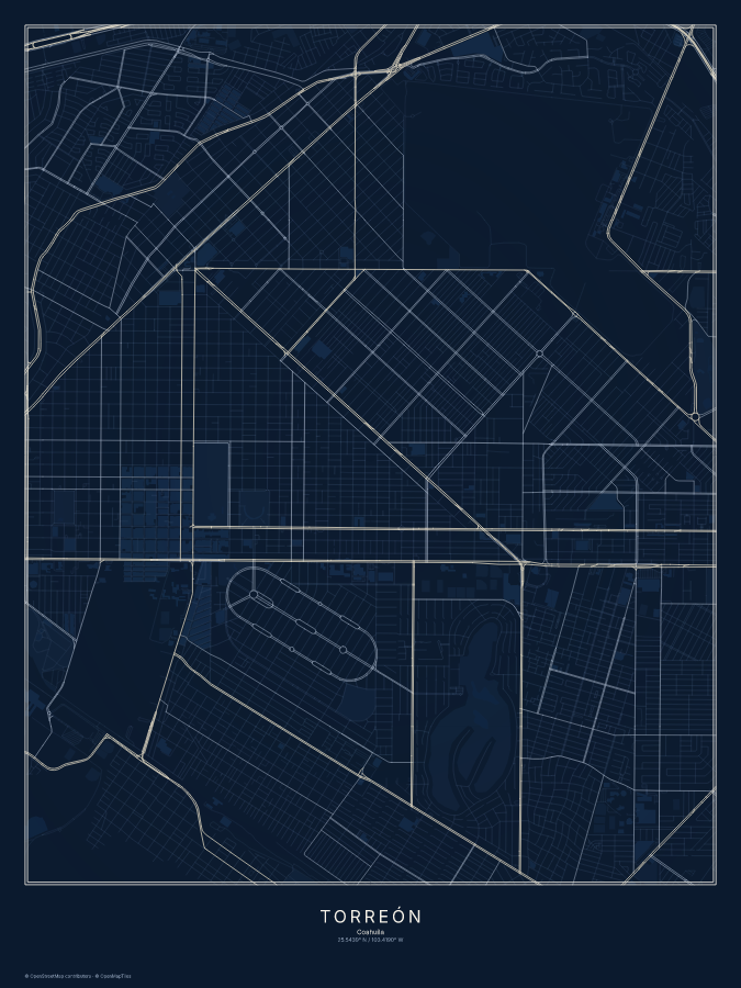 Torreón map poster, midnight style