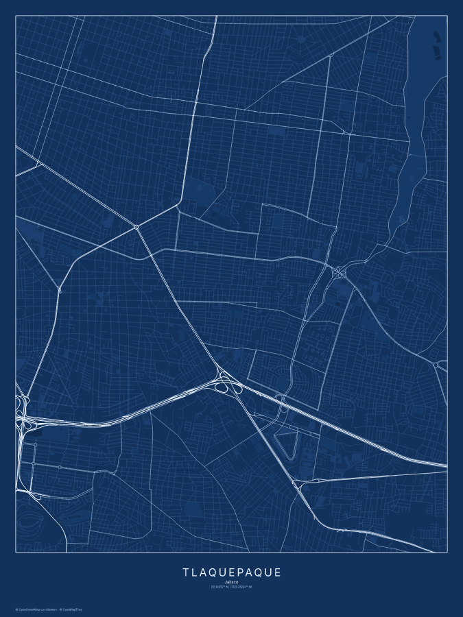 Tlaquepaque map poster, blueprint style