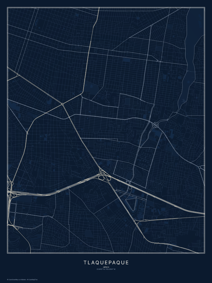 Tlaquepaque map poster, midnight style