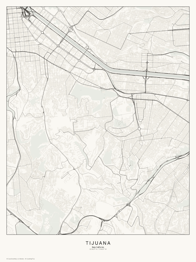 Tijuana map poster, classic style