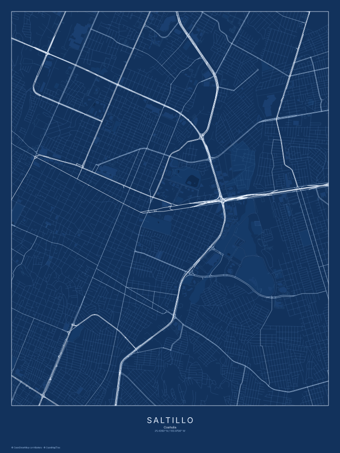 Saltillo map poster, blueprint style