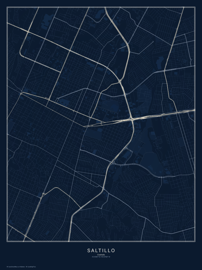 Saltillo map poster, midnight style