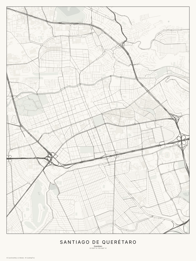 Santiago de Querétaro map poster, classic style