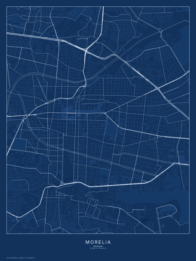 Morelia map poster, blueprint style