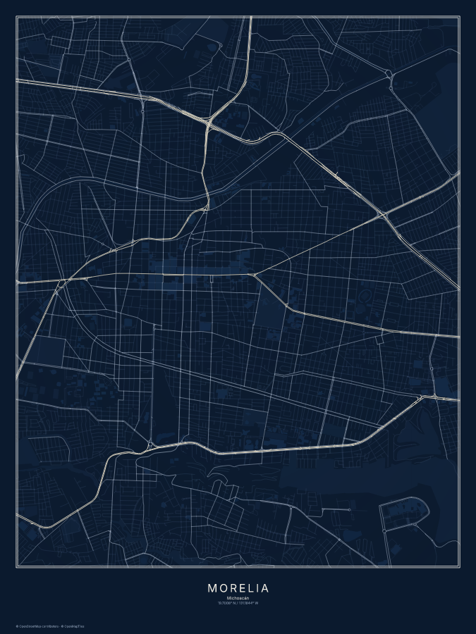 Morelia map poster, midnight style