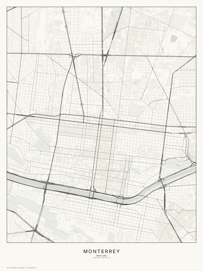 Monterrey map poster, classic style