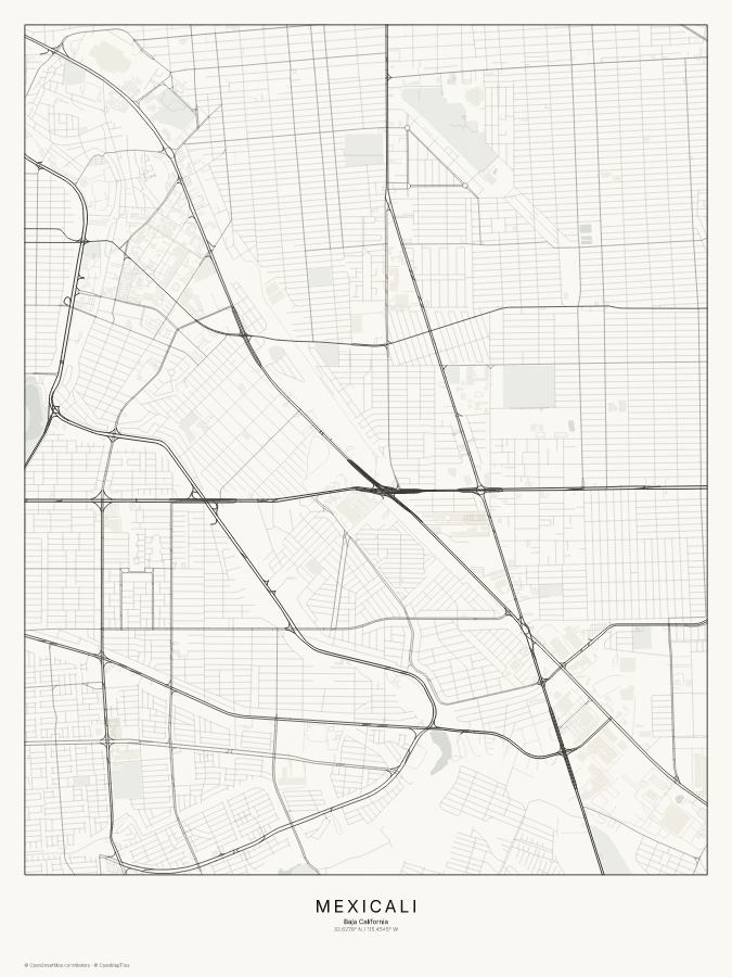Mexicali map poster, classic style
