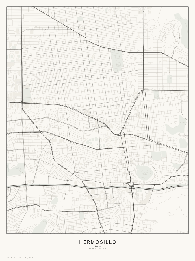 Hermosillo map poster, classic style