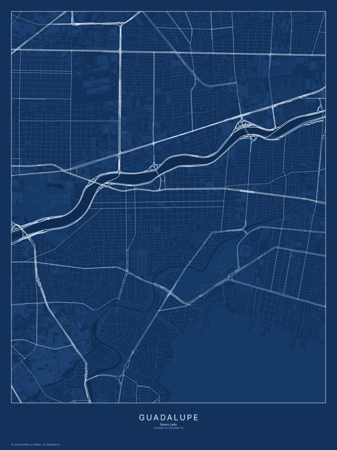 Guadalupe map poster, blueprint style