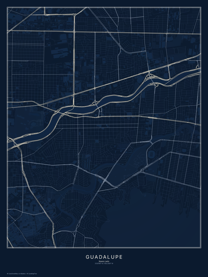Guadalupe map poster, midnight style