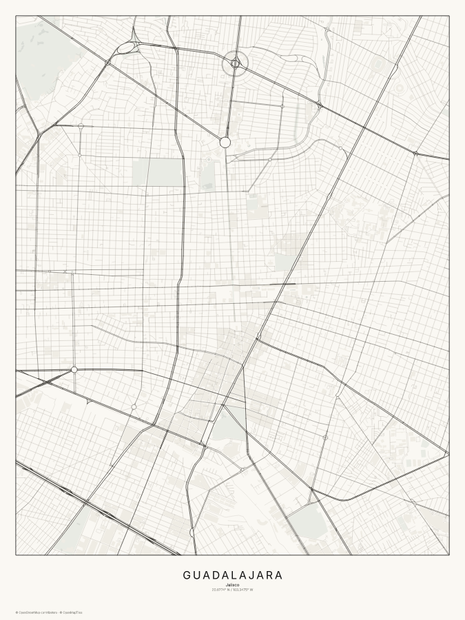 Guadalajara map poster, classic style