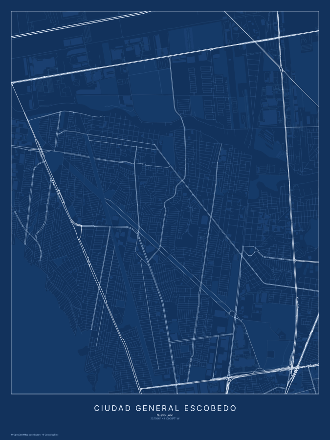 Ciudad General Escobedo map poster, blueprint style