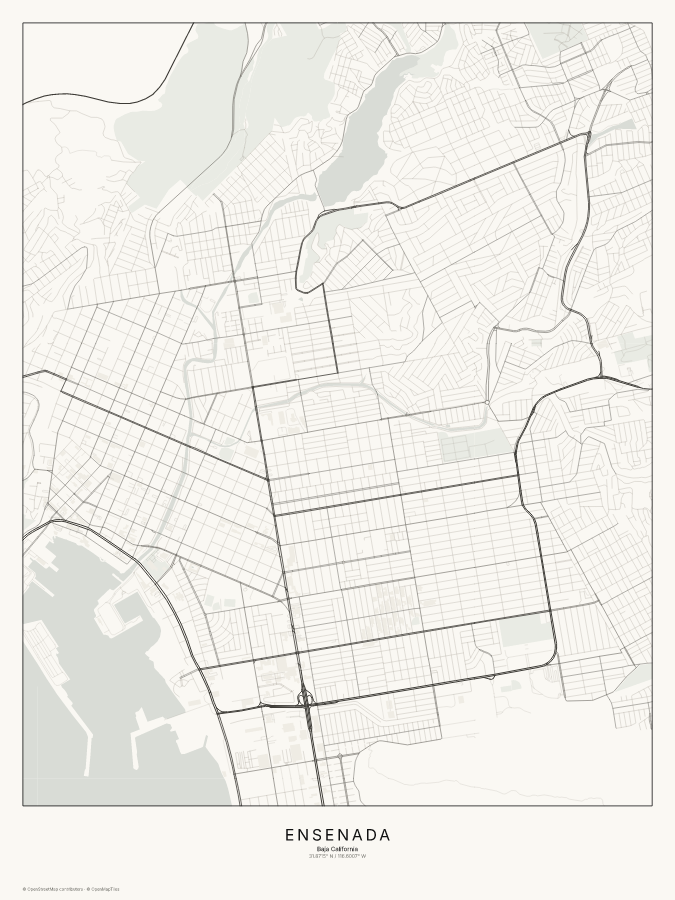 Ensenada map poster, classic style