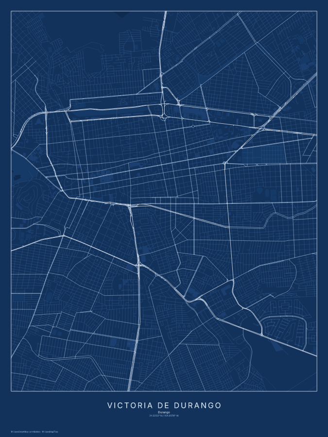 Victoria de Durango map poster, blueprint style