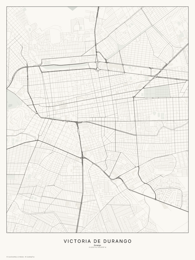 Victoria de Durango map poster, classic style