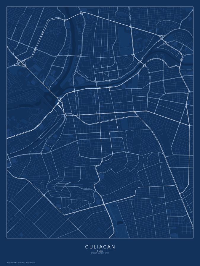Culiacán map poster, blueprint style