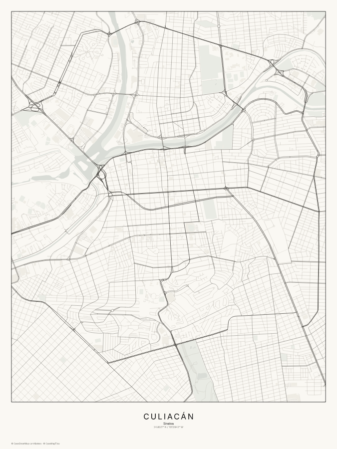 Culiacán map poster, classic style
