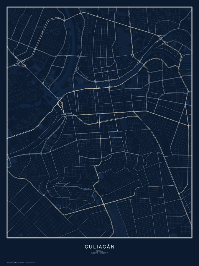 Culiacán map poster, midnight style