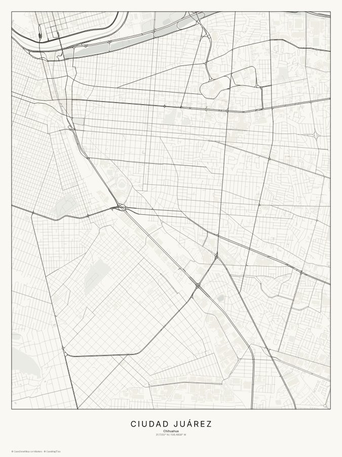 Ciudad Juárez map poster, classic style