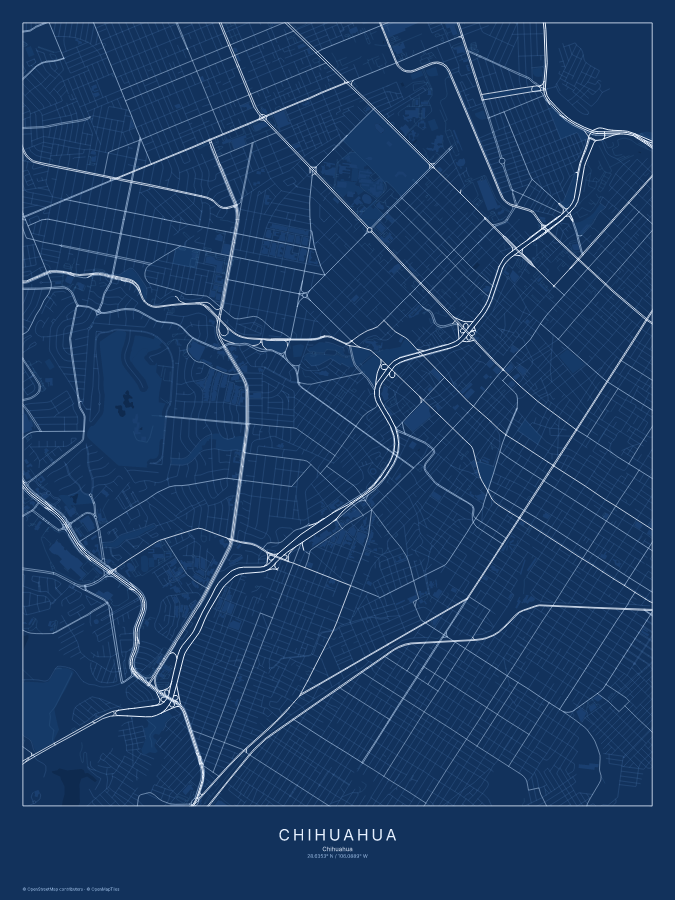 Chihuahua map poster, blueprint style