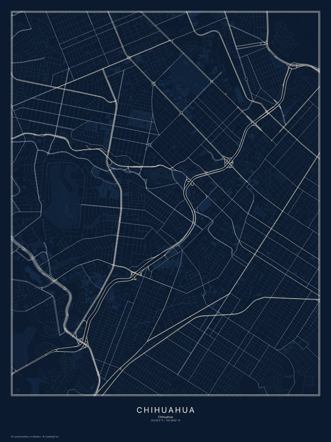 Chihuahua map poster, midnight style