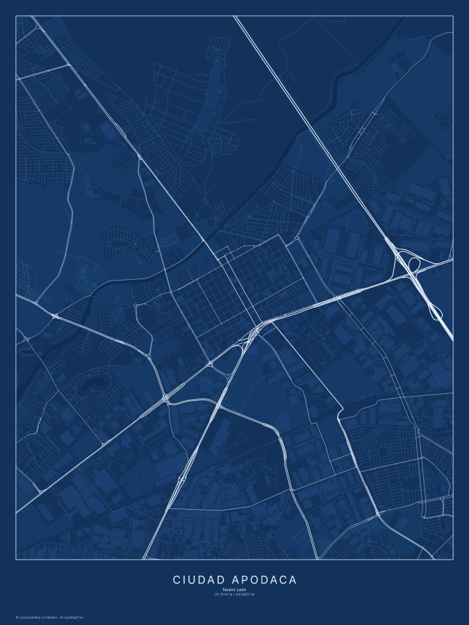 Ciudad Apodaca map poster, blueprint style