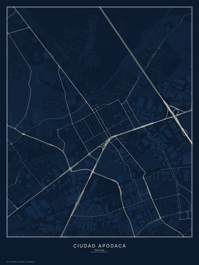 Ciudad Apodaca map poster, midnight style