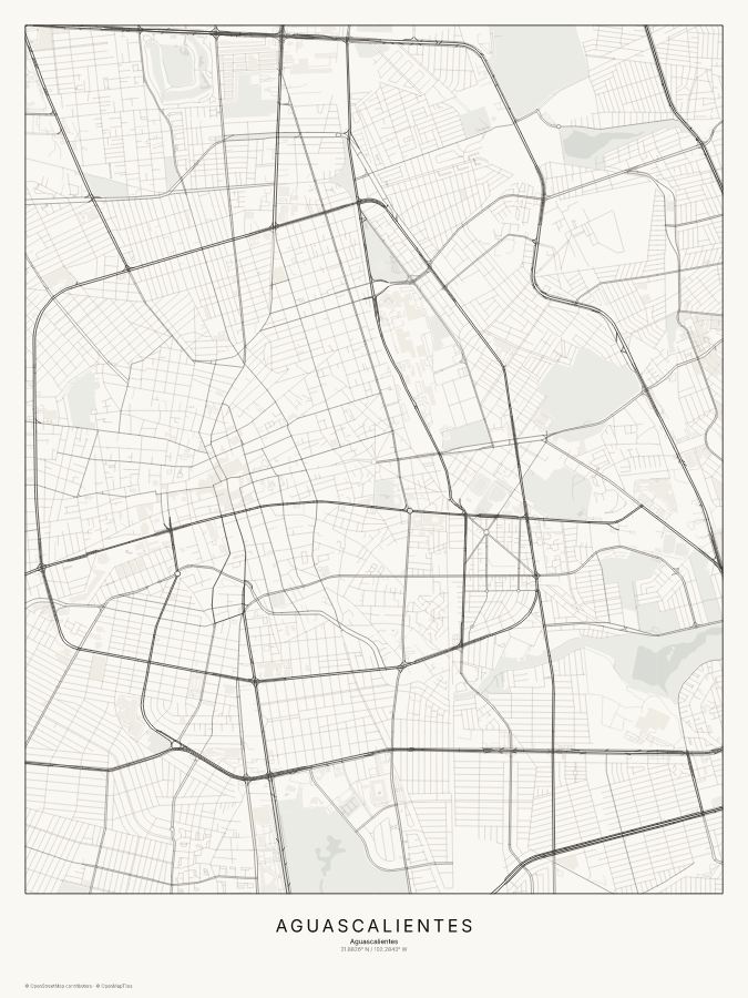 Aguascalientes map poster, classic style