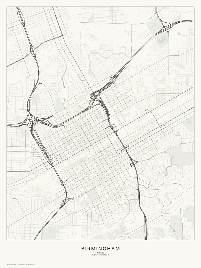 Birmingham map poster, classic style