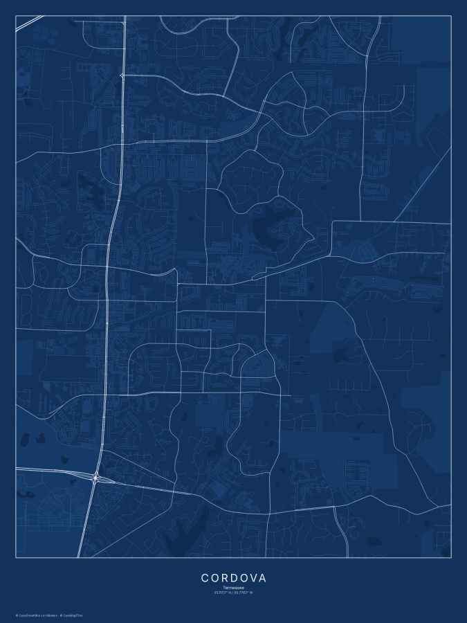 Cordova map poster, blueprint style