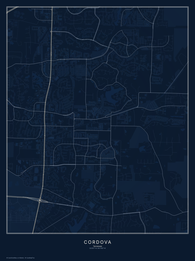 Cordova map poster, midnight style