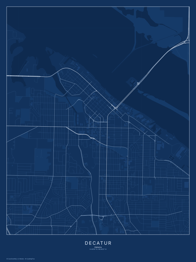 Decatur map poster, blueprint style